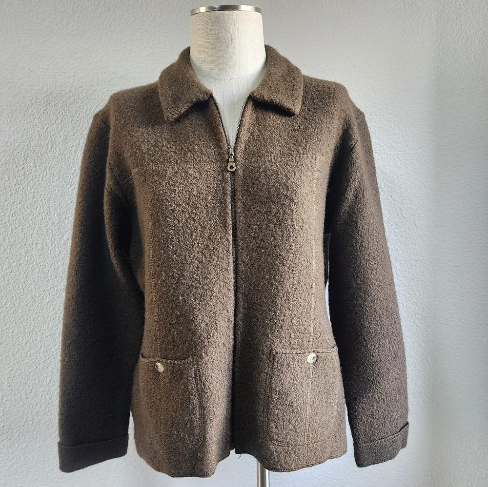 VINTAGE JH COLLECTIBLES Wool Green Zip Up Coat Jacket Large - Picture 14 of 16